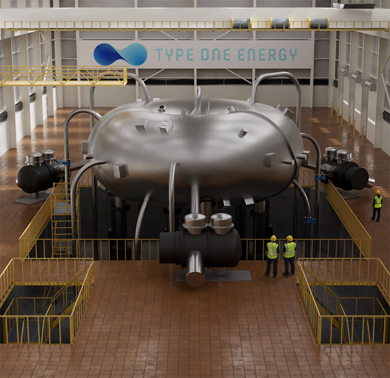 Stellarator power plant render with workers photo